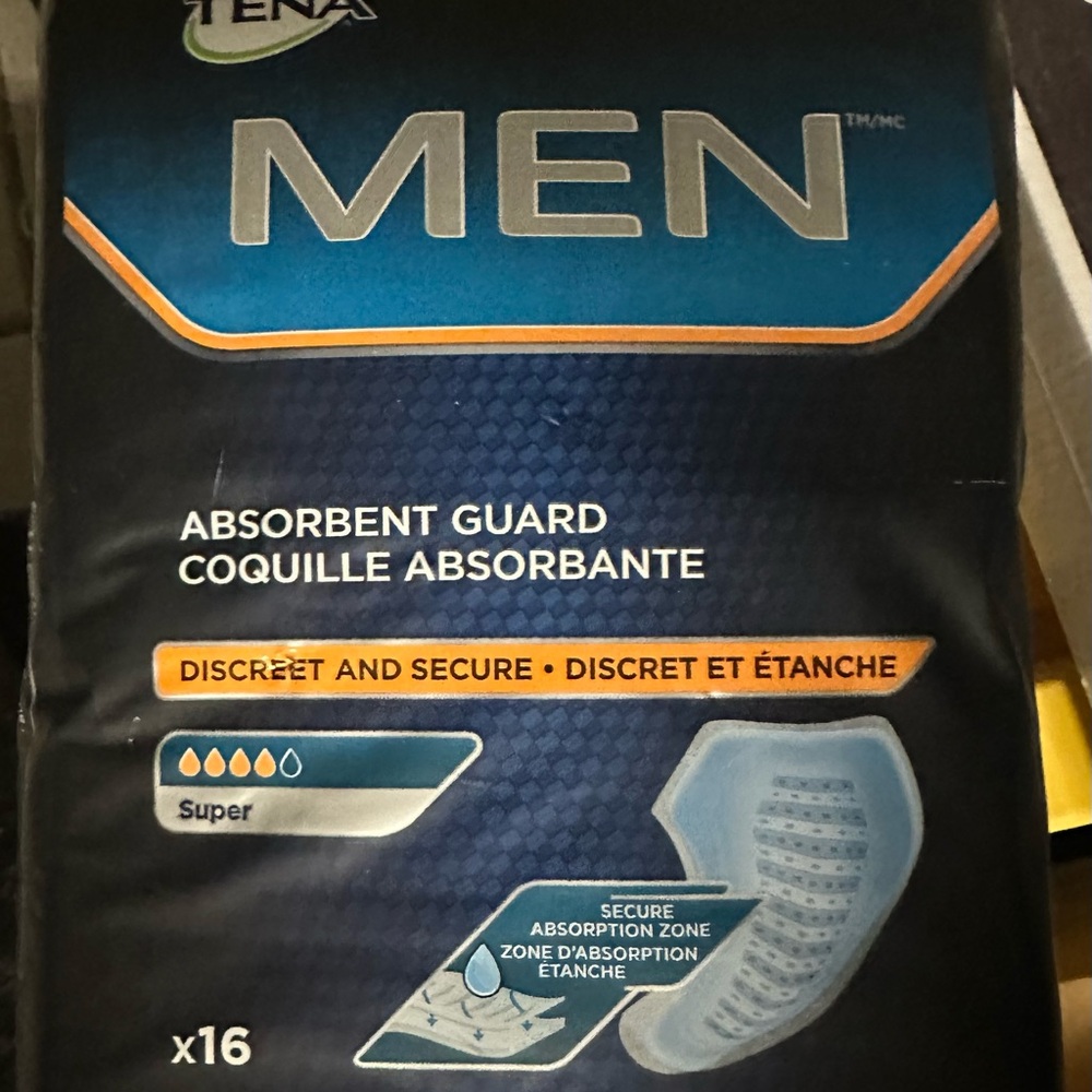 New Tena Super Men Absorbent Secured Guard - Blue 16 count